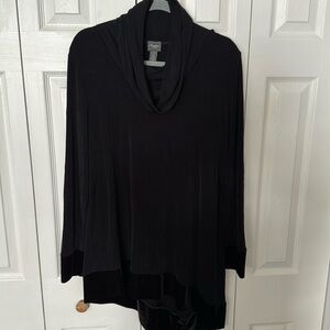 Chicos Travelers black tunic with velvet trim